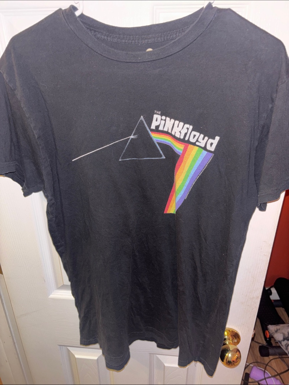 Adult Pink Floyd Black Tee with Prism Rainbow Graphic